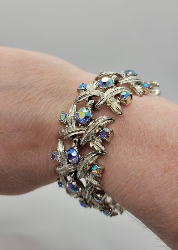 Coro AB Rhinestone Bracelet - Light Peacock Blue Auro… - Gem