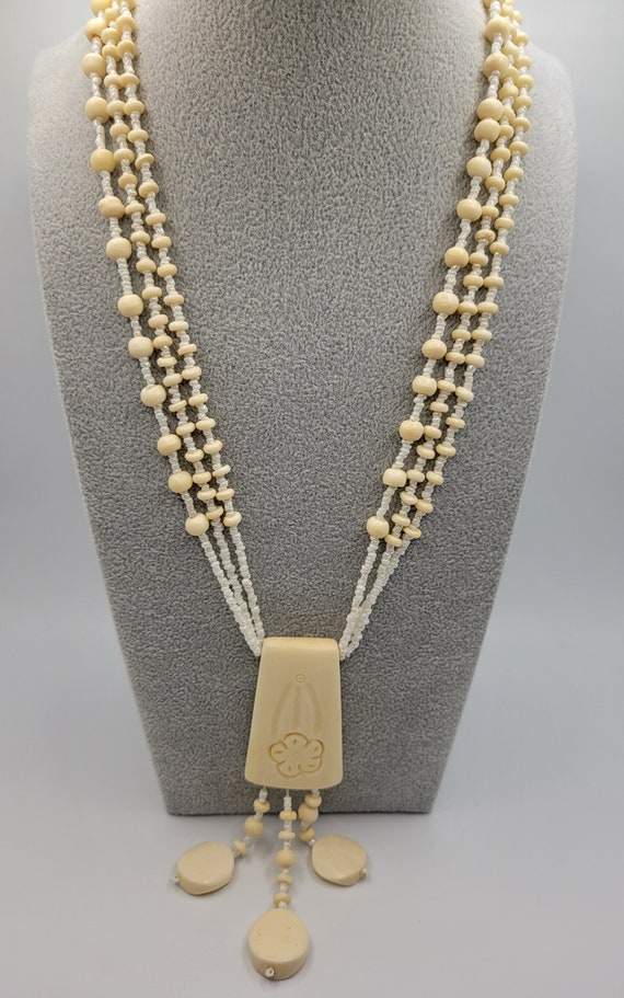 BOHO Hippie Carved Bone Necklace - Pendant & Tass… - image 1
