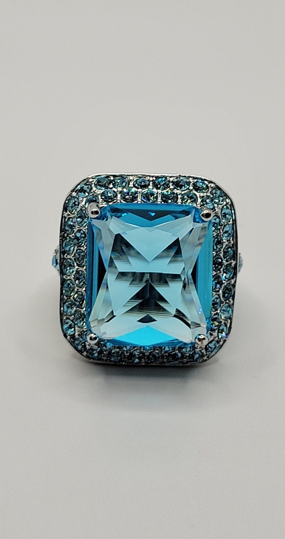 Aqua Blue Cubic Zirconia Ring with Austrian Cryst… - image 1