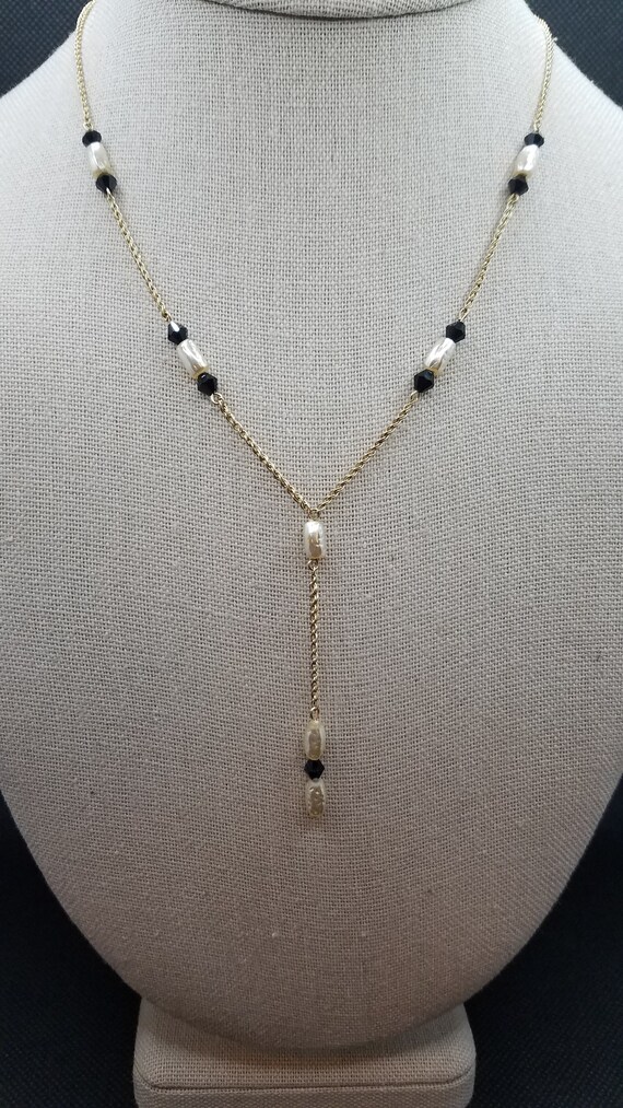 Krementz Freshwater Pearl Necklace Y Choker Dangle Black Etsy