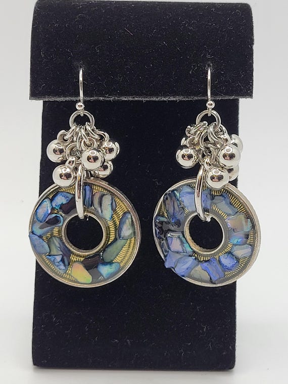 Artisan Abalone Shell in Resin Dangle Earrings - … - image 1