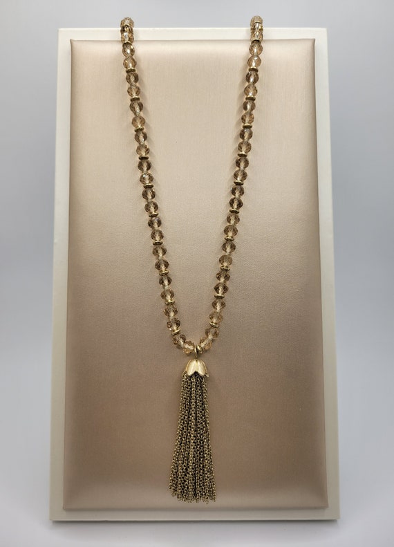 J Crew Gold Crystal and Tassel Pendant Necklace - 