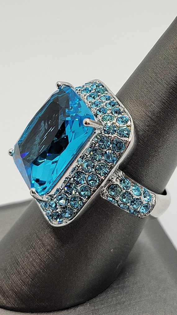 Aqua Blue Cubic Zirconia Ring with Austrian Cryst… - image 4