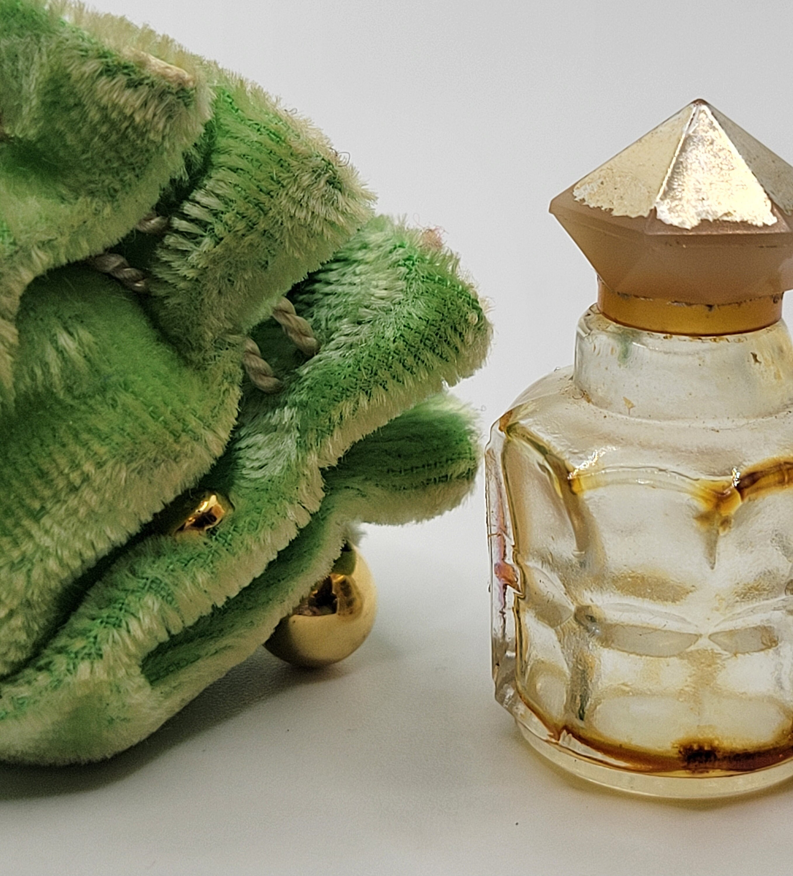Vintage 1950s Marquay Coup De Feu Perfume Bottle & Pouch - Tiny Green ...