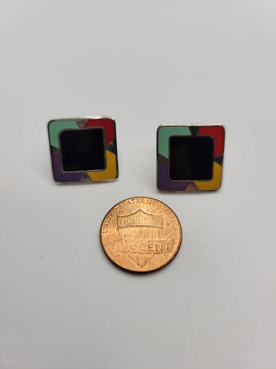 Signed Laurel Burch Juaquim Square Block Earrings… - image 9