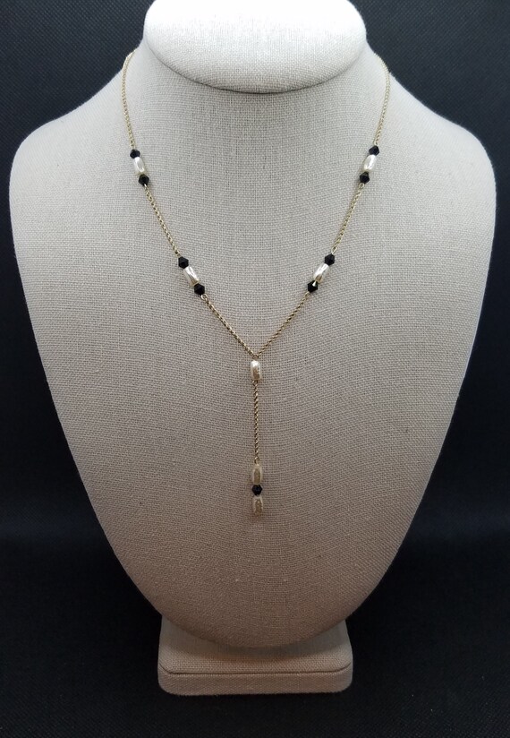 Krementz Freshwater Pearl Necklace Y Choker Dangle Black Etsy