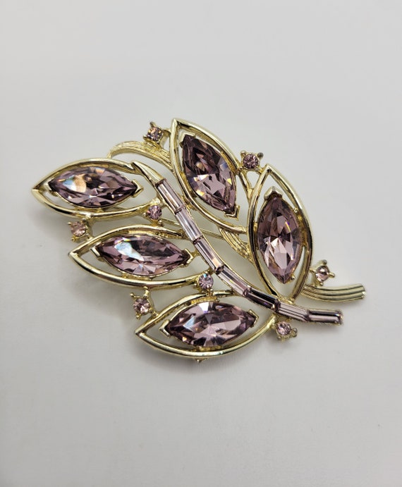 RARE Kramer of NY Rhinestone Leaf Brooch - Light A