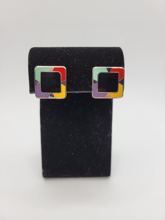 Signed Laurel Burch Juaquim Square Block Earrings… - image 1