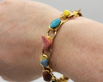 Gorgeous Vintage Multi-Gemstone Bracelet - SemiPrecious Gemstones - Jade, Serpentine, Tiger's Eye, Chrysoprase, Rhodochrosite 1960s Jewelry