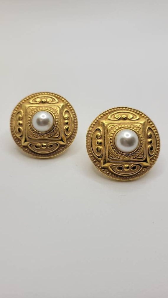 Ben Amun Etruscan Style Earrings - Faux Pearl Acce