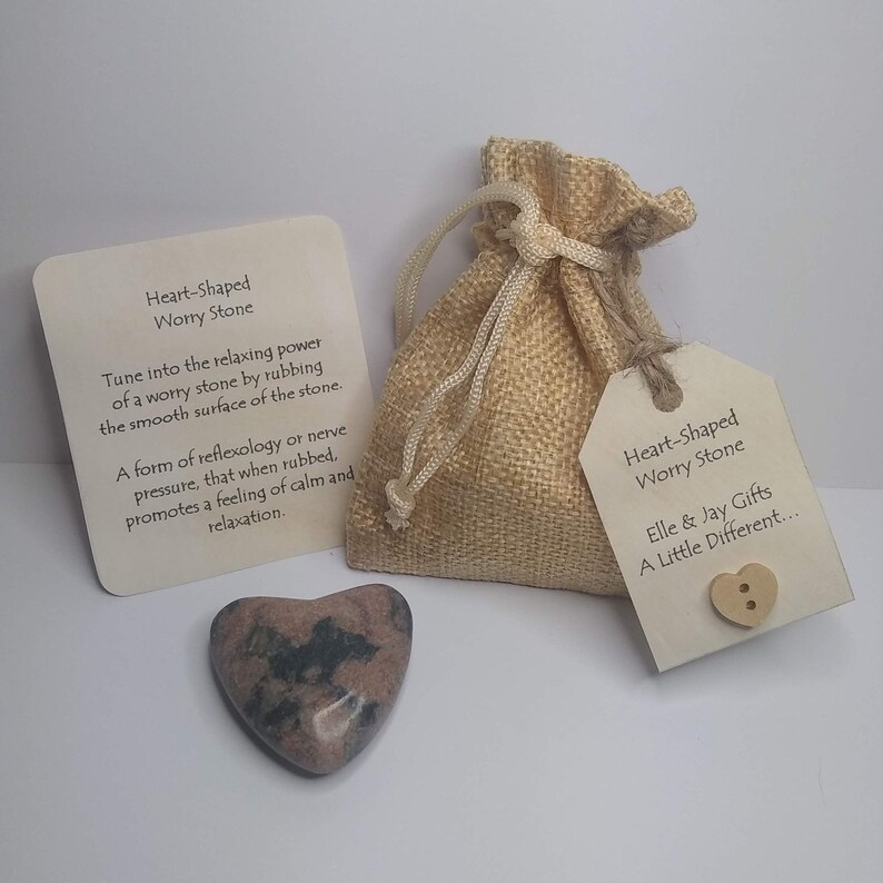 Heart Worry Stone, Natural Polished Agate Heart, Hessian Pouch, Stress Relief, Anxiety Relief, Relaxation, Gift Set, Birthday Gift, Travel image 1
