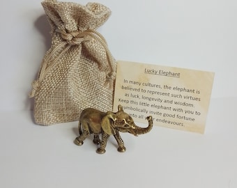 Elephant Good Luck Keepsake, Gift Box, Burlap Gift Bag, Elephant Card, Gift Tag, String, Travel Gift, Moving Gift, Lucky Copper Elephant