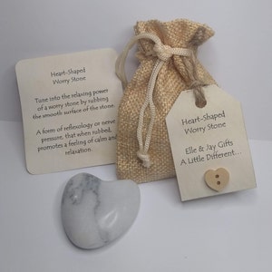Heart Worry Stone, Natural Polished Agate Heart, Hessian Pouch, Stress Relief, Anxiety Relief, Relaxation, Gift Set, Birthday Gift, Travel image 4