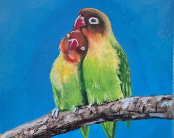 Lovebirds Acrylic Painting: Original 8x8 Canvas Art