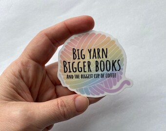 Pegatinas de hilo, libros y café / pegatinas para creadores, regalos para tejedores y crocheteros, pegatinas de hilo