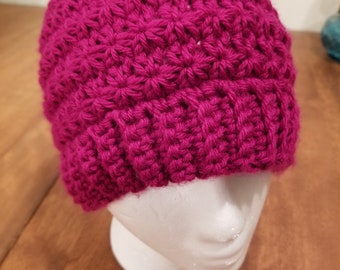 Star Stitch Ponytail/Messy Bun Beanie