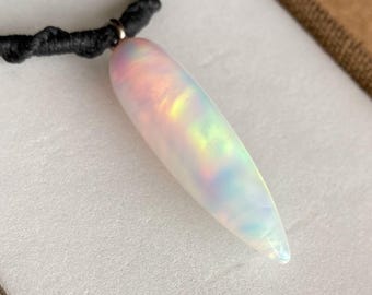 White Opal Necklace, Handmade Jewelry Gift for him/her, 5th Anniversary Present, Elf Pendant