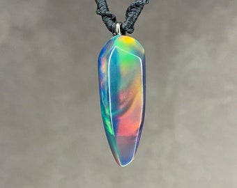 Opal necklace, Gift for him, 5 years Anniversary, Opal pendant, Rainbow Opal, Swift color, Summer necklace, Lab Opal Handmade, Bio Opal