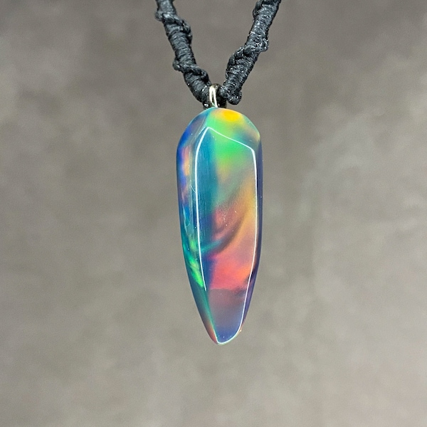 Opal necklace, Gift for him, 5 years Anniversary, Opal pendant, Rainbow Opal, Swift color, Summer necklace, Lab Opal Handmade, Bio Opal