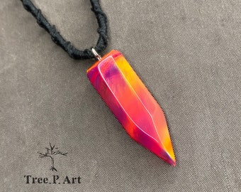 Fire Opal Necklace, Red Aurora Opal Pendant, 5th Anniversary Gift, Summer Necklace, Lab Opal Handmade, Bio Opal, Gift for him / her