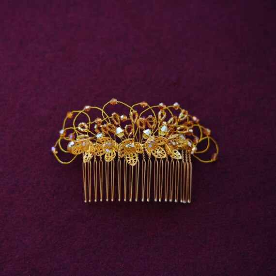 Gold Bridal Hair Comb Bridal Gold Hair Piece Gold Comb Veil Etsy