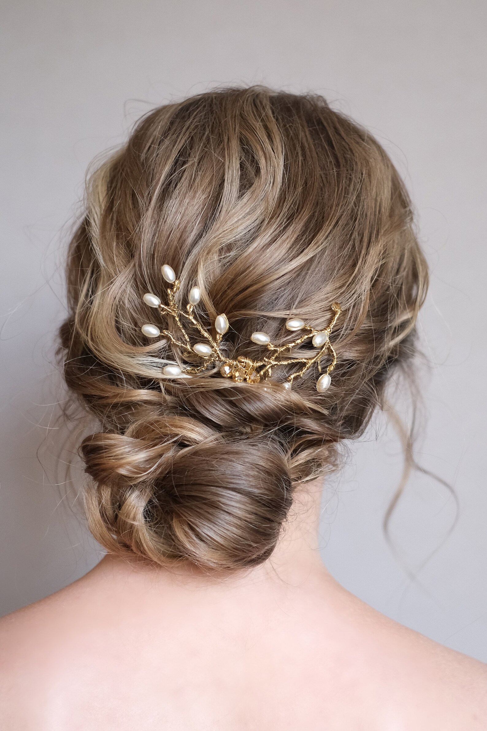 Twig bun hair pin wedding Pearl hair comb back Statement hair Etsy
