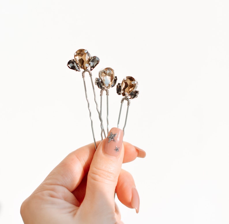 Diamond hair pins set of 3 Silver rhinestone hairpieces Etsy
