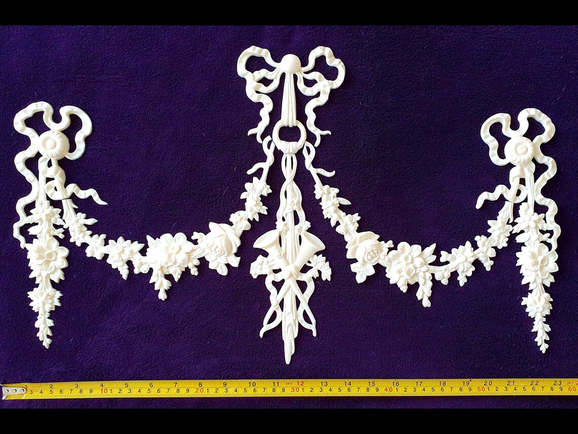 Large French Antique Louis XVI Style White Resin Wall/Door Pediment Moulding - Handmade Decorative Trim