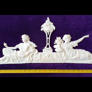 Large French Louis XVI Style Decorative Wall Furniture Applique Moulding Pediment White Unpainted or Gold Plastic Decoration