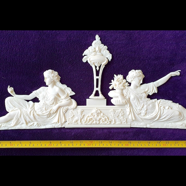 Moldura decorativa para muebles de pared, estilo Luis XVI francés, grande, con apliques, para frontón, de plástico blanco sin pintar o dorado.