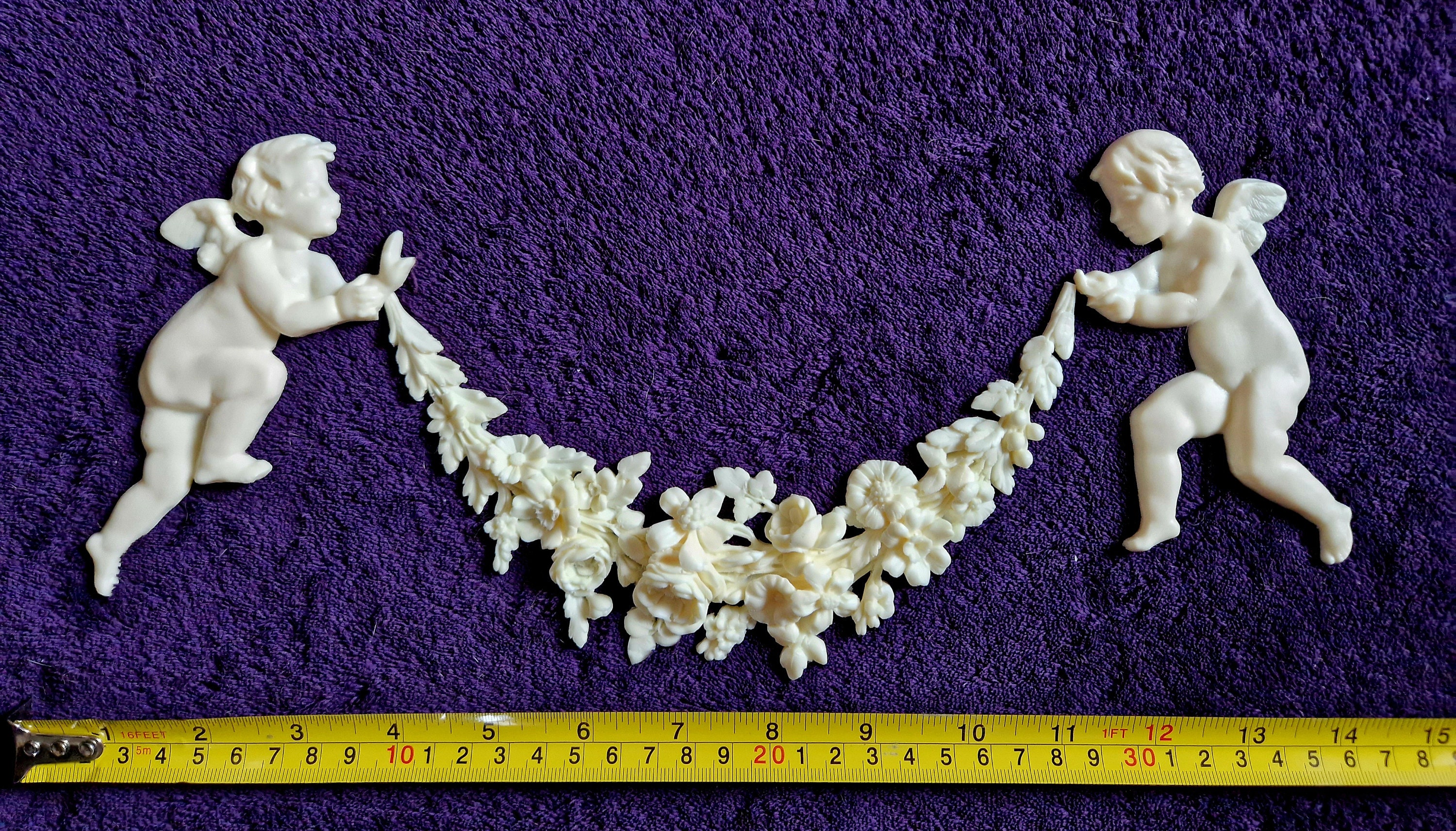 Moulure Décorative Murale – Style Français – Chérubins Et Fleurs – Blanc Et Or (neuve)