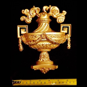 Large Gilt or White French Style Decorative Urn Wall Furniture Moulding Pediment  Plastic  Decoration