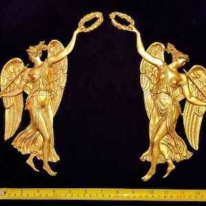 Large Pair Gilt Gold or White French Style Decorative Wall Furniture Moulding Pediment Plastic Decoration