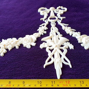 Large Louis XVI Floral Resin Pediment Applique - Gilt & White Decoration