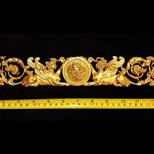 Large Gilt Gold or White French Empire Style Sphinx Griffin Decorative Wall Furniture Moulding Pediment Plastic Decoration