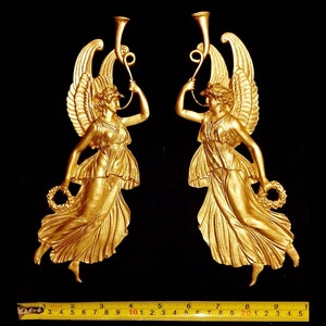 Large Pair Gilt Gold or White French Style Decorative Wall Furniture Moulding Pediment Plastic Decoration