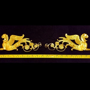 Pair Griffin Gilt Gold or White French Style Decorative Onlay Applique Wall Furniture Moulding Pediment Plastic  Decoration