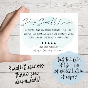 Shop Small Love, Thank You Download, Small Business Handmade Thank you Card Download, Small Business Bag Cards, Thank You Cards Leave Review