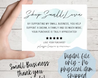 Shop Small Love, Thank You Download, Small Business Handmade Thank you Card Download, Small Business Bag Cards, Thank You Cards Leave Review