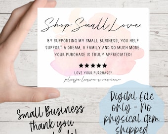 Shop Small Love, Thank You Download, Small Business Handmade Thank you Card Download, Small Business Bag Cards, Thank You Cards Leave Review