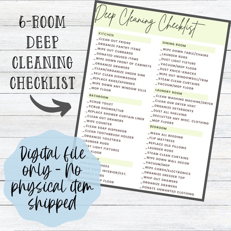 Deep Cleaning Checklist Deep Cleaning Bedroom Spring | Etsy