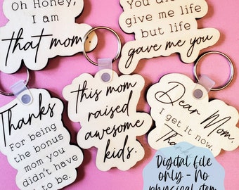 Keychain Mother's Day Bundle SVG - Mom Keychain Digital File Download - Glowforge File , Laser SVG File, Jewelry SVG Laser File, Keychain