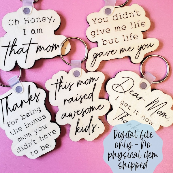 Keychain Mother's Day Bundle SVG - Mom Keychain Digital File Download - Glowforge File , Laser SVG File, Jewelry SVG Laser File, Keychain