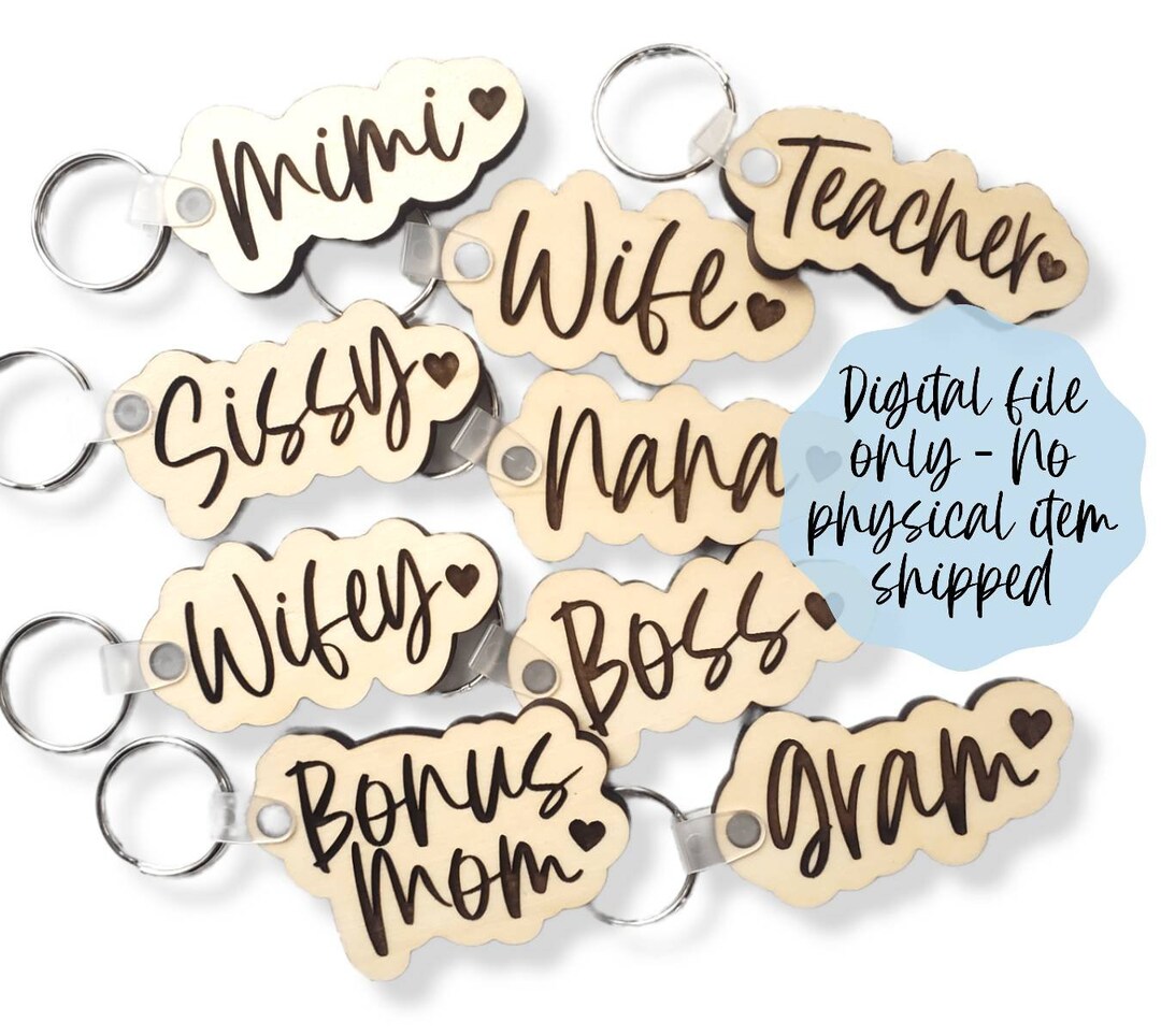 Keychain Cursive Cursive Keychain Bundle SVG - Mom Wifey Teacher Keychain Digital File ...