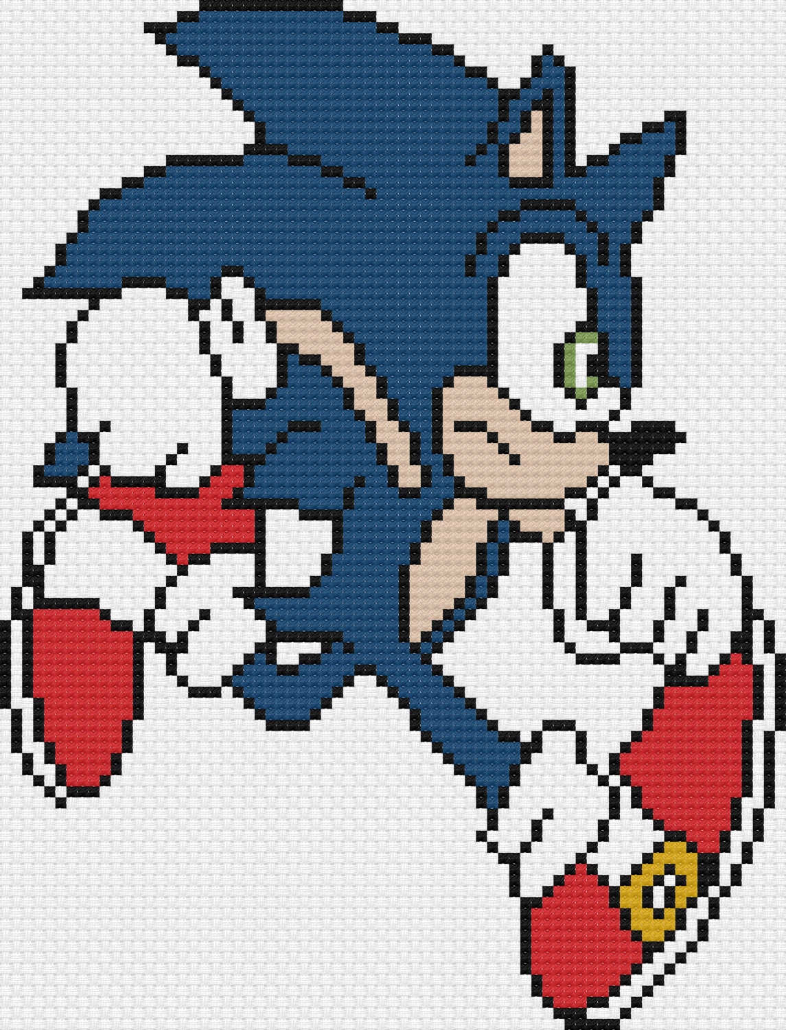 sonic the Hedgehog cross stitch stitch pattern chart | Etsy