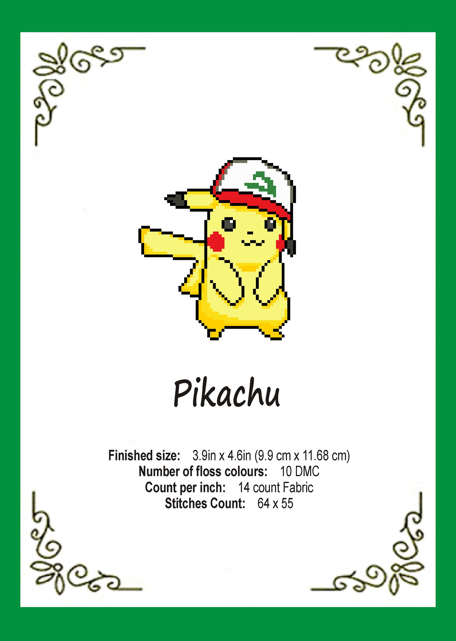 Pikachu Pokemon Cross Stitch Pattern Chart Needlecraft Etsy