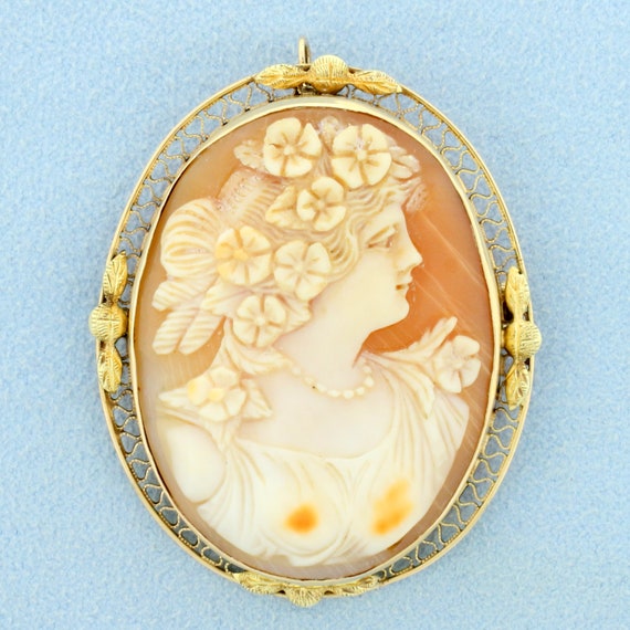 Large Cameo Pendant or Pin in 14K Yellow Gold - image 1