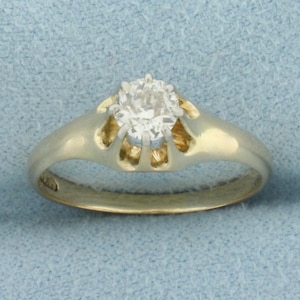 Antique Old European Diamond Buttercup Solitaire Engagement Ring in 14k Yellow Gold