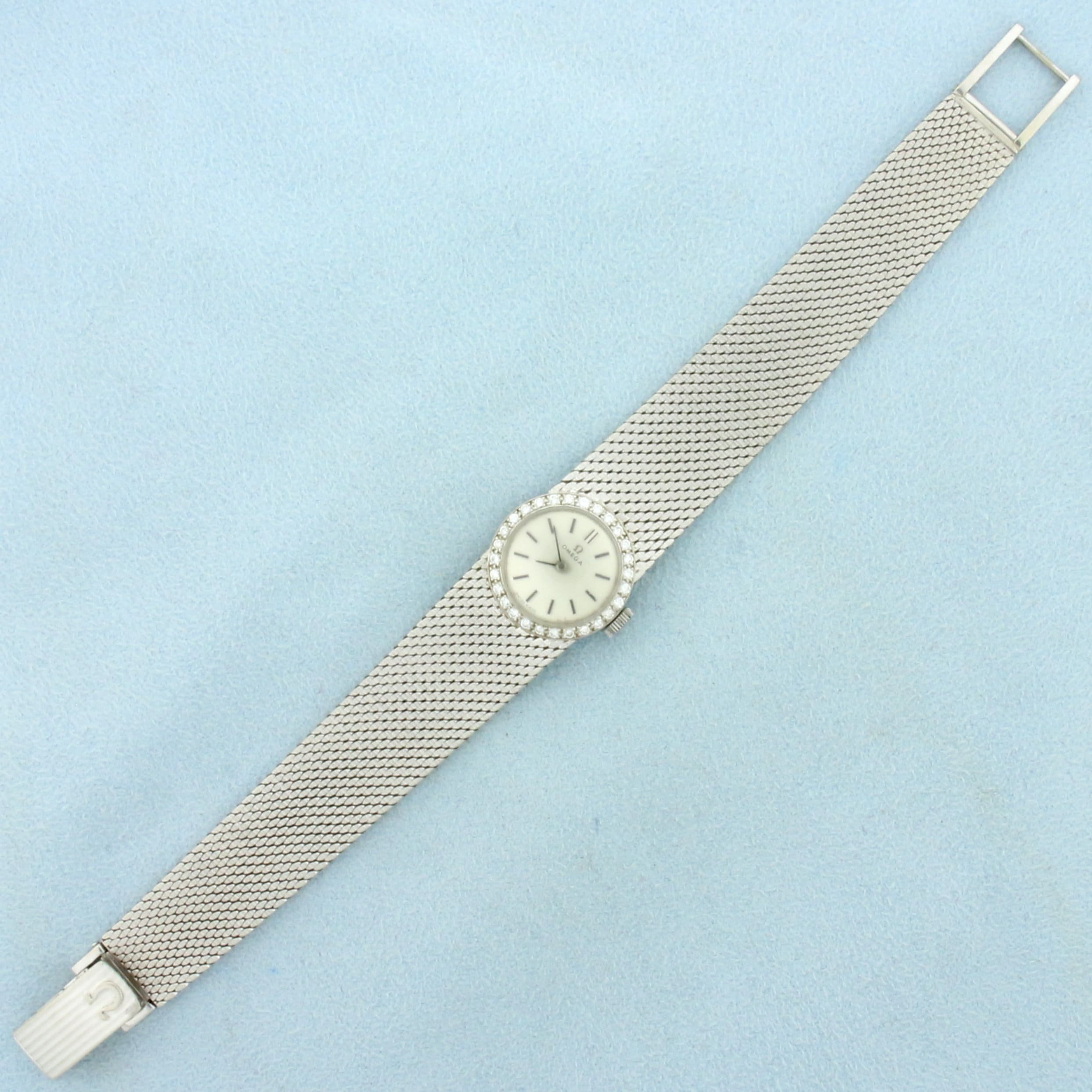 Womens Vintage Omega Watch in Solid 18K White Gold Case and 