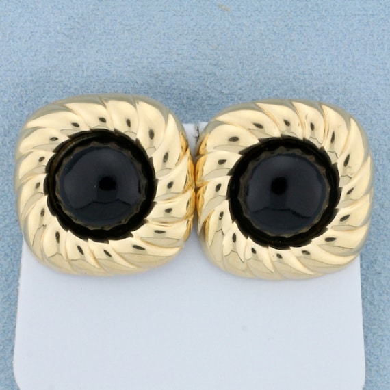 Vintage Onyx Earrings in 14K Yellow Gold - image 1